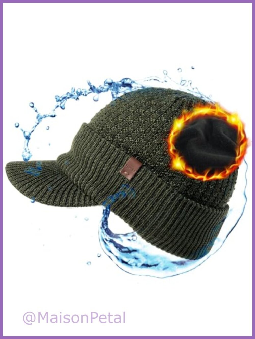 Merino Wool Waterproof Brim Beanie Polartec Lined
